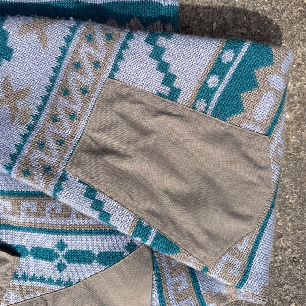 90s Spyder Windstopper Sweater Mens XL Aztec 1/4 Zip Teal Blue Wool Fair Isle - Picture 5 of 13